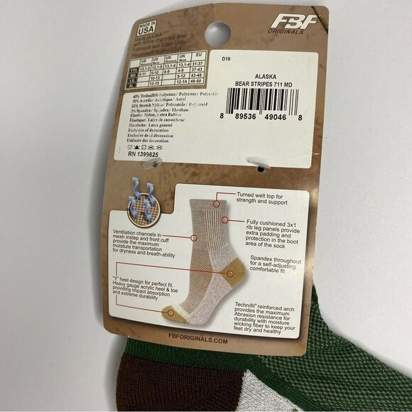 For Bare Feet Socks M Gray Brown Green Bear Stripe Alaska Hiking Walking Fishing - Picture 6 of 7